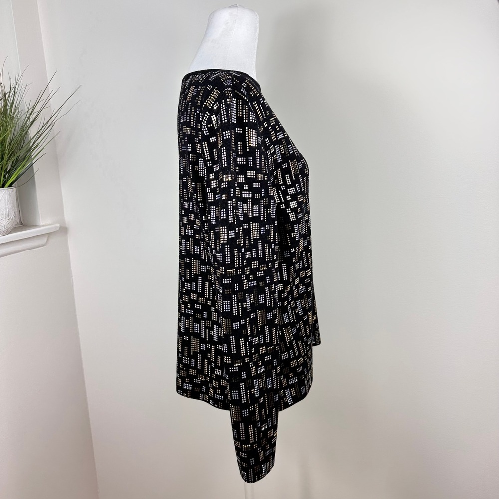 St. John Evening Embellished Geometric Knit Top Black Gold Size 8 USA - Picture 3 of 8